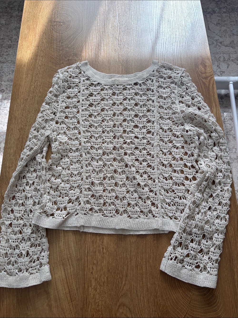 Rebellion Cream Crochet Openwork Crewneck Sweater